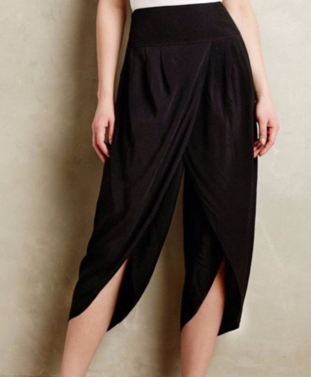Anthropologie Elevenses Cropped Tulip Pants, Black, Size 4